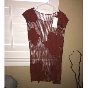 Tobi Rust Crochet Floral Swim Coverup